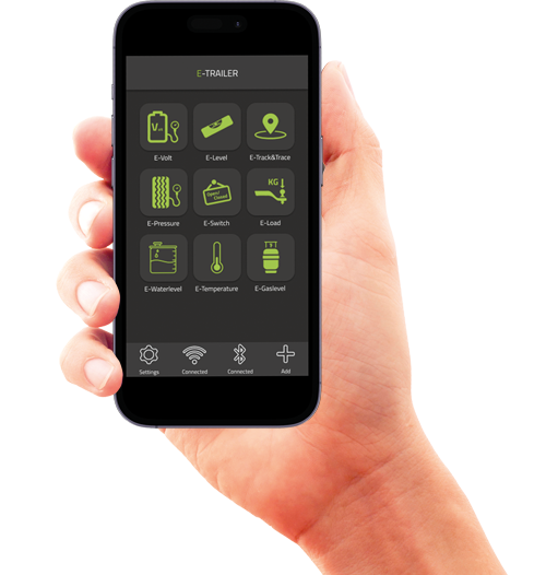 E-Trailer-App auf Smartphone-Bildschirm, Nahaufnahme