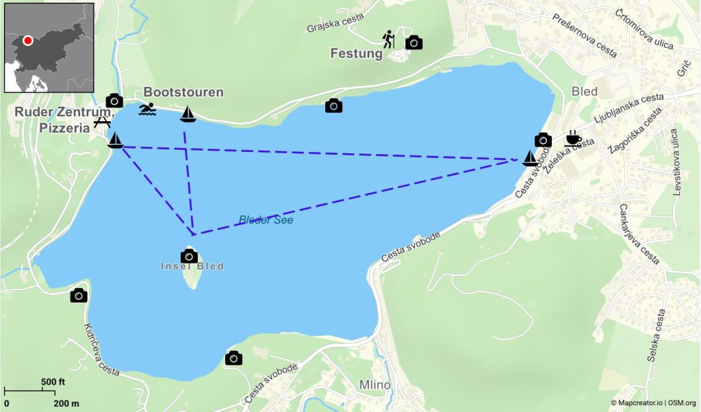 Karte der besten Photospots am See Bled